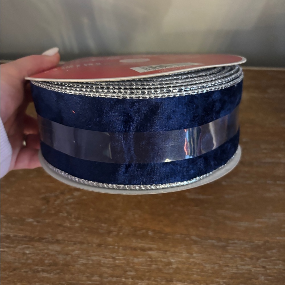 Navy Velvet Ribbon with Silver Edge - Picture 3 of 4